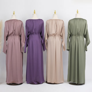 221022#Gonice New Design Satin Abaya Pleated Women Modest Dress