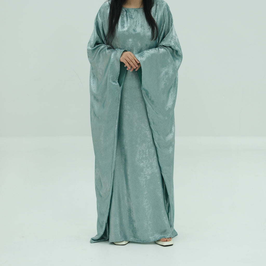 1778#2024 Women's Dresses Elegant Shiny Polyester Kaftan Abaya Batwing Muslim Dress