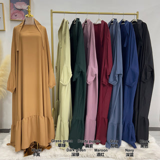 1617#EID New Prayer Abaya Ruffle Style Nida Jilbab_ Modest Dresses with Connected Hijab