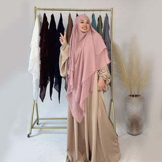 1909#Three Layered Flowy Women Muslim Long Hijab Top Jilbab_ Chiffon Khimar