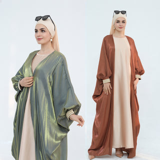 1848#2025 Spring Summer Modest Abaya Islamic Clothing Shinny Kimono Open Abaya