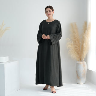 1725#Modest Abaya Simple Linen Closed Abaya Women Muslim Dress Islamic Clothing