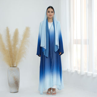 1840#2024 New Ombre Gradient Color Hijab Abaya 2pcs Set Kaftan Abaya Women Muslim Dress