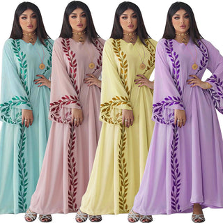 001#Chiffon Long Muslim Embroidery Round Neck Dress With Scarf