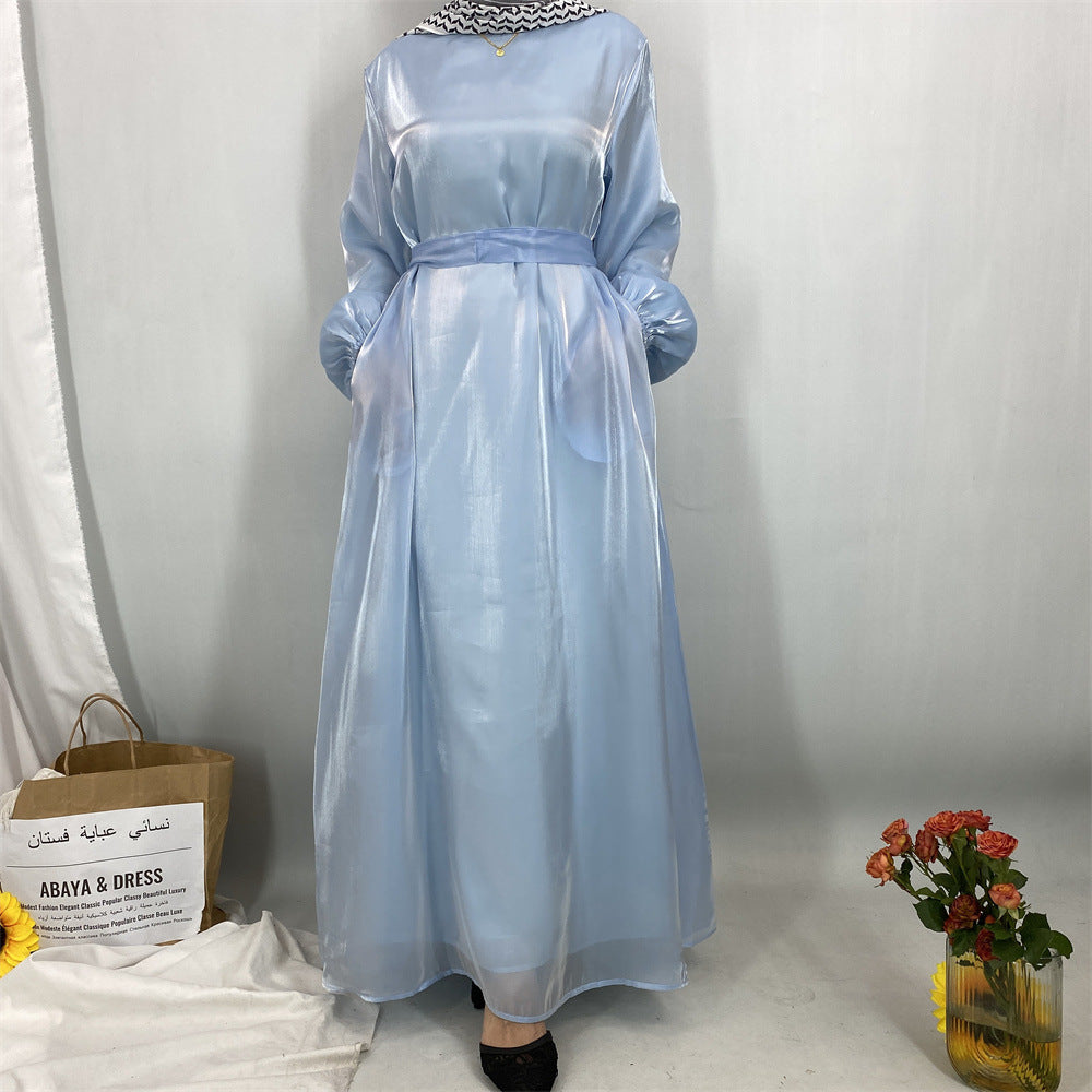 6855#  Flowy Lightweight Shiny Satin Muslim Loose Open Abaya Robe for Women