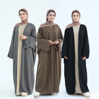 1911#Thick Knitted Winter Fall Cardigan Open Abaya Dress islamic Clothing Plus Size Abaya