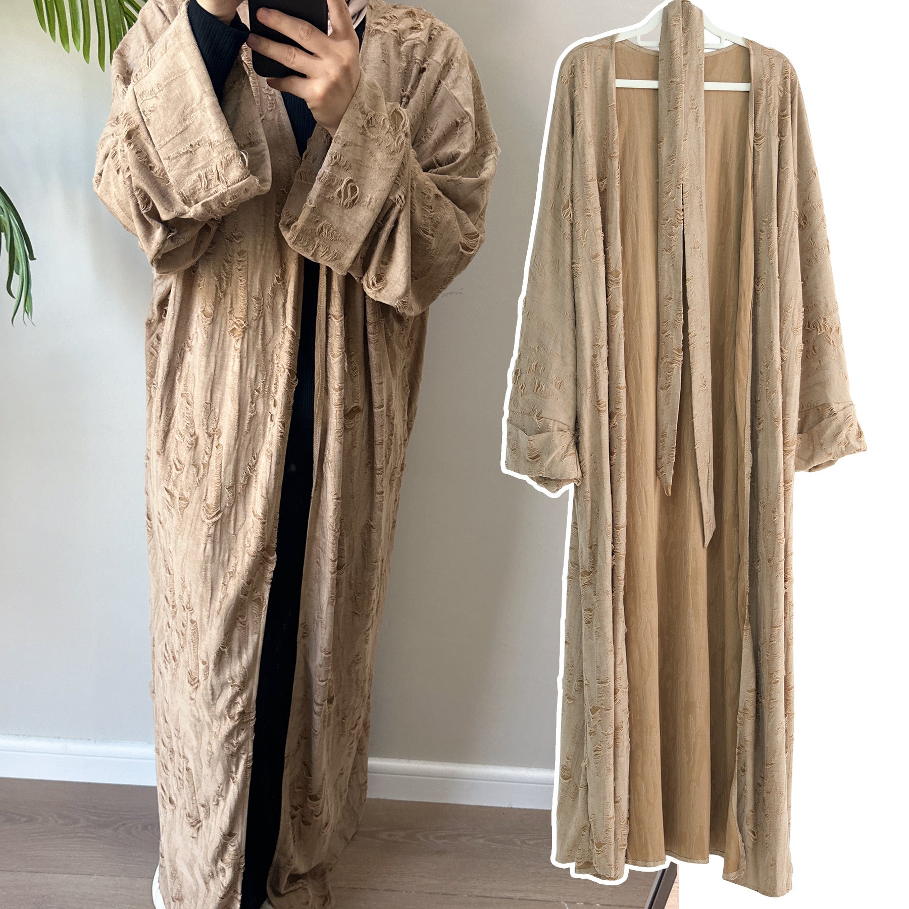 1892#New Arrival Solid Color Muslim Abaya Women Muslim Dress islamic Clothing Wide Sleeves Soft Ripped Abaya