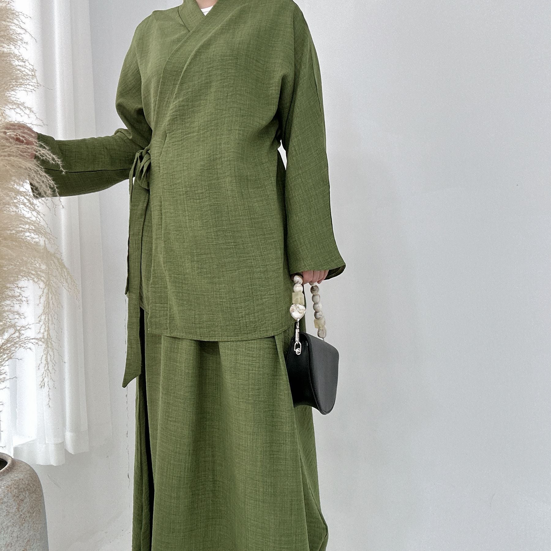 1807#  Manufacturer Islamic Clothing Top and Skirt 2 Piece Abaya Set Polyester Muslim Women Dress