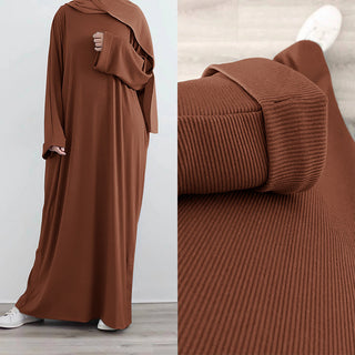 1657#Winter Abaya for Women Muslim Kint Fabric Solid Color Modest Dresses