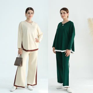 1868#Modest Top and Pants 2 Piece Set Muslim Fashion Sweater Islamic Clothing Women Winter Abaya