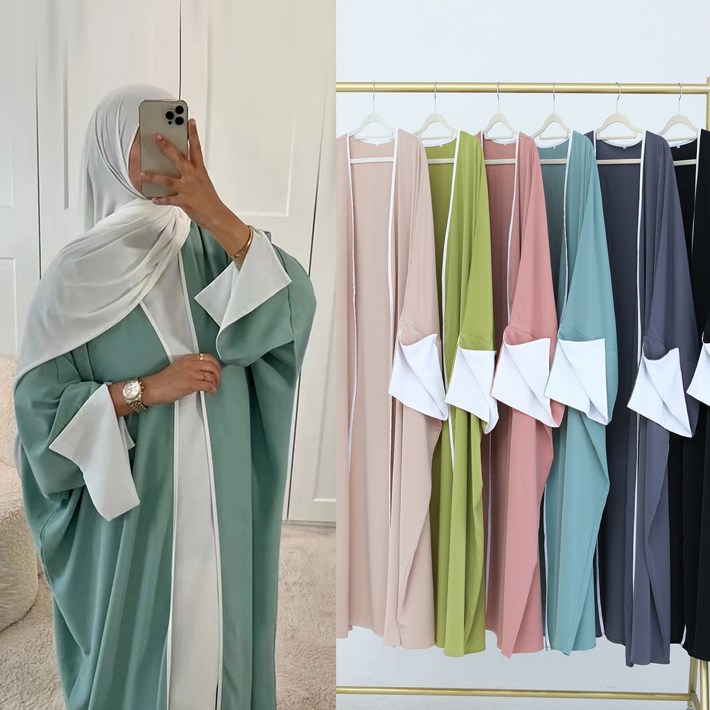1885#Nida Kimono Slit Sleeves Open Abaya Dress islamic Clothing Modest Fashion Oversized Abaya Cardigan