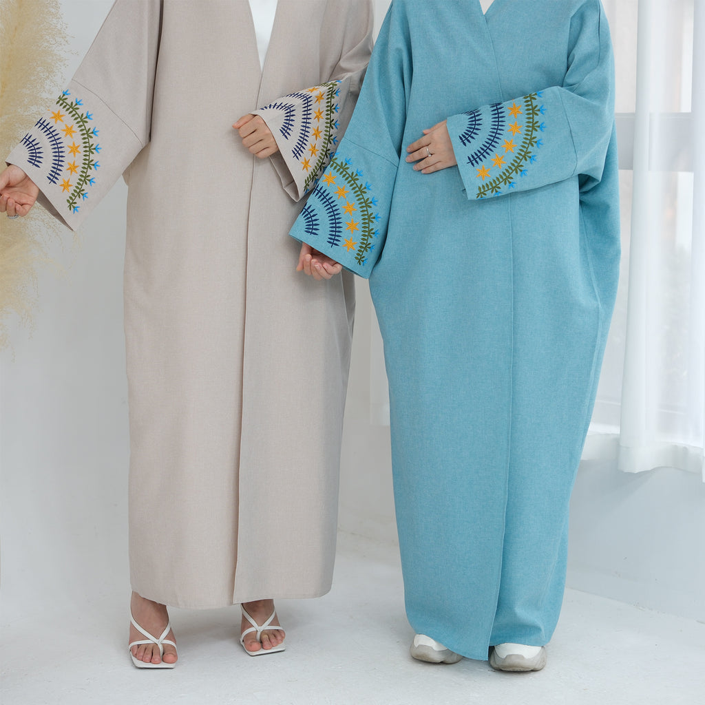 1879# Plus Size Muslim Women Dress Dubai Style Embroidery with Sleeve Cardigan Eid Collection Open Abaya