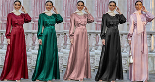 1433#Fancy women  muslim dresses long sleeves maxi satin dress abaya