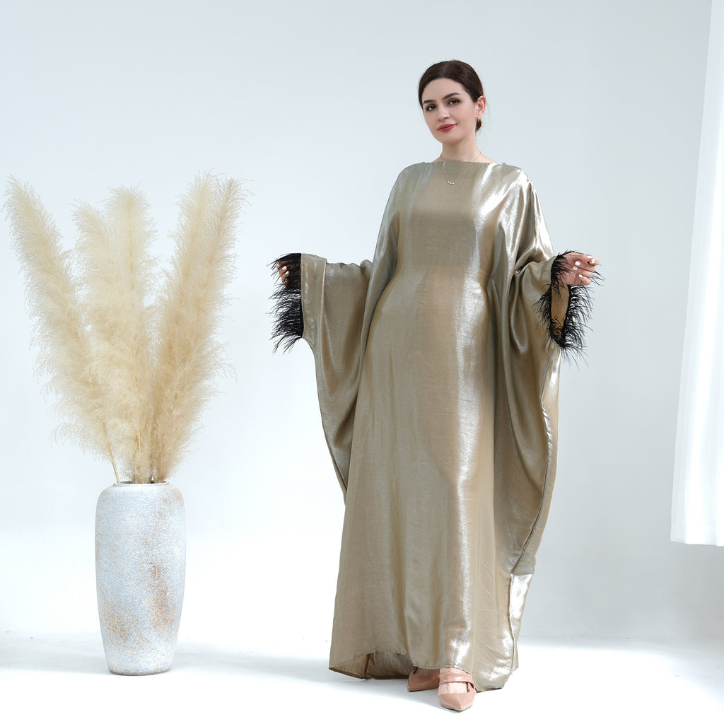 1648#Feather Closed Abayas Women Muslim Dress Turkey Dubai Abaya Modest Dress