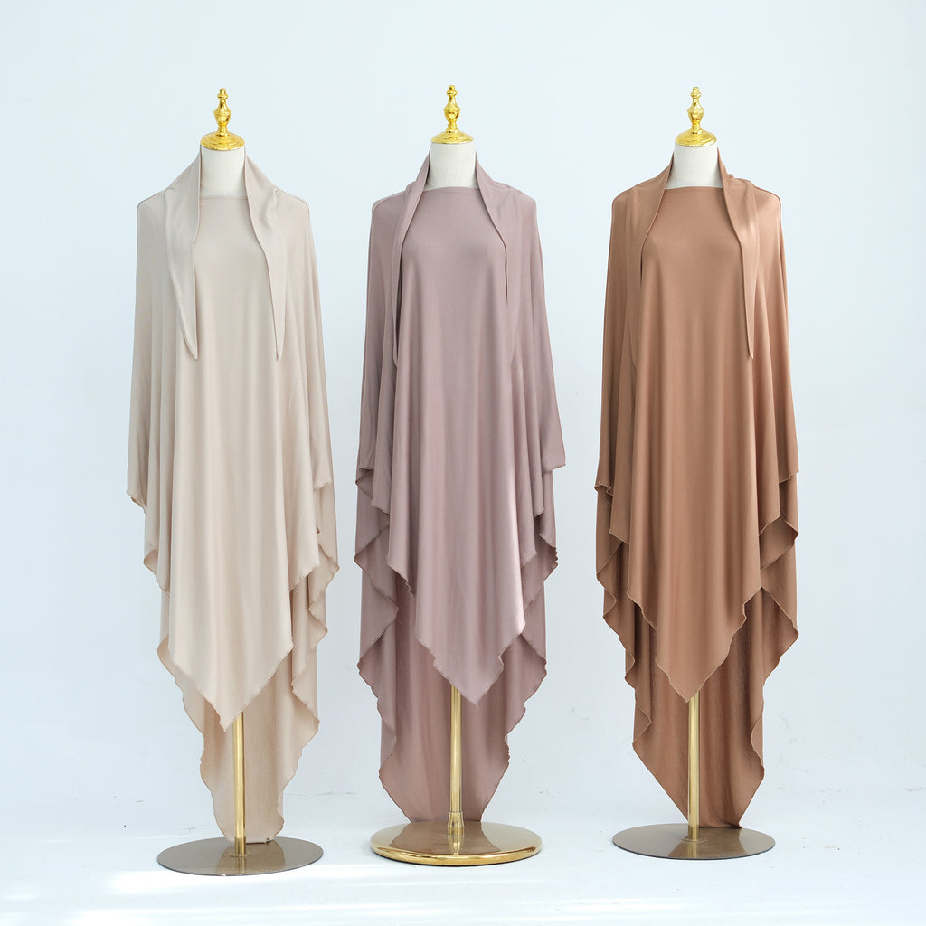 HJ934#EID Ramadan Muslim Women Prayer Long Premium Cotton Jersey stretchy Breathable One Layer Hijab Khimar