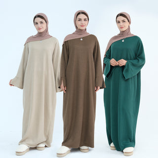 1912#Knit Fabric Latest Winter Women Muslim Dress Islamic Clothing Women Modest Dresses Abaya