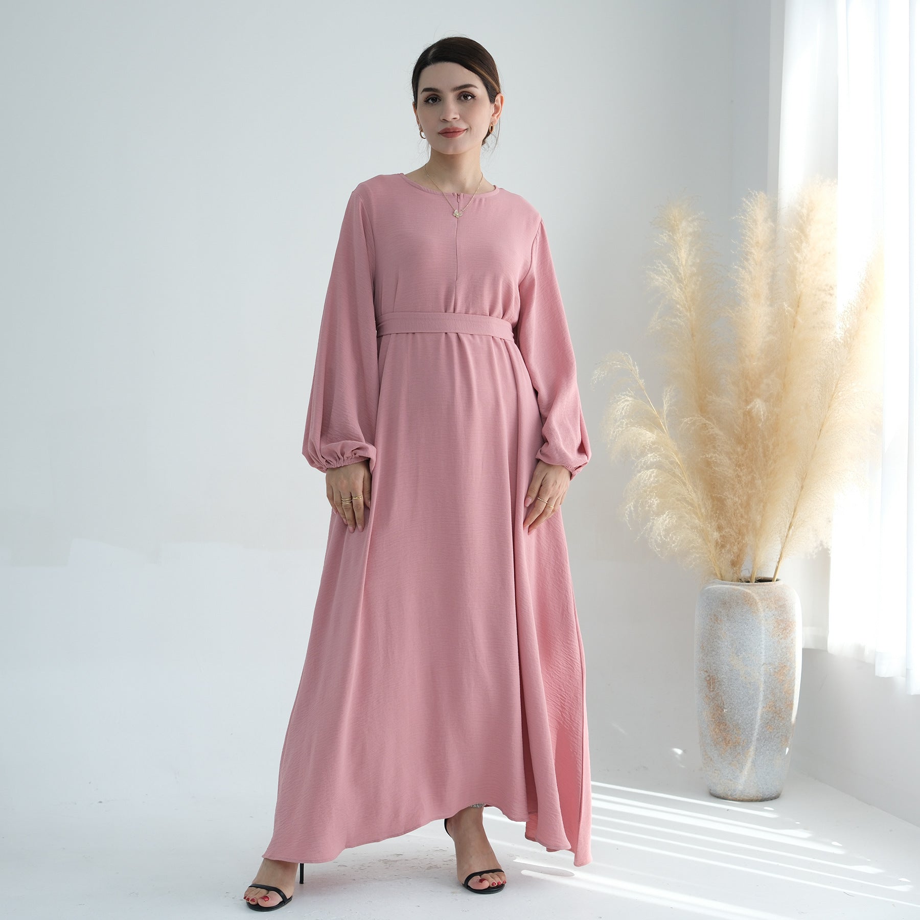 1708#2024 Modest Dresses Solid Color with Front Zipper Women Islamic Clothing
