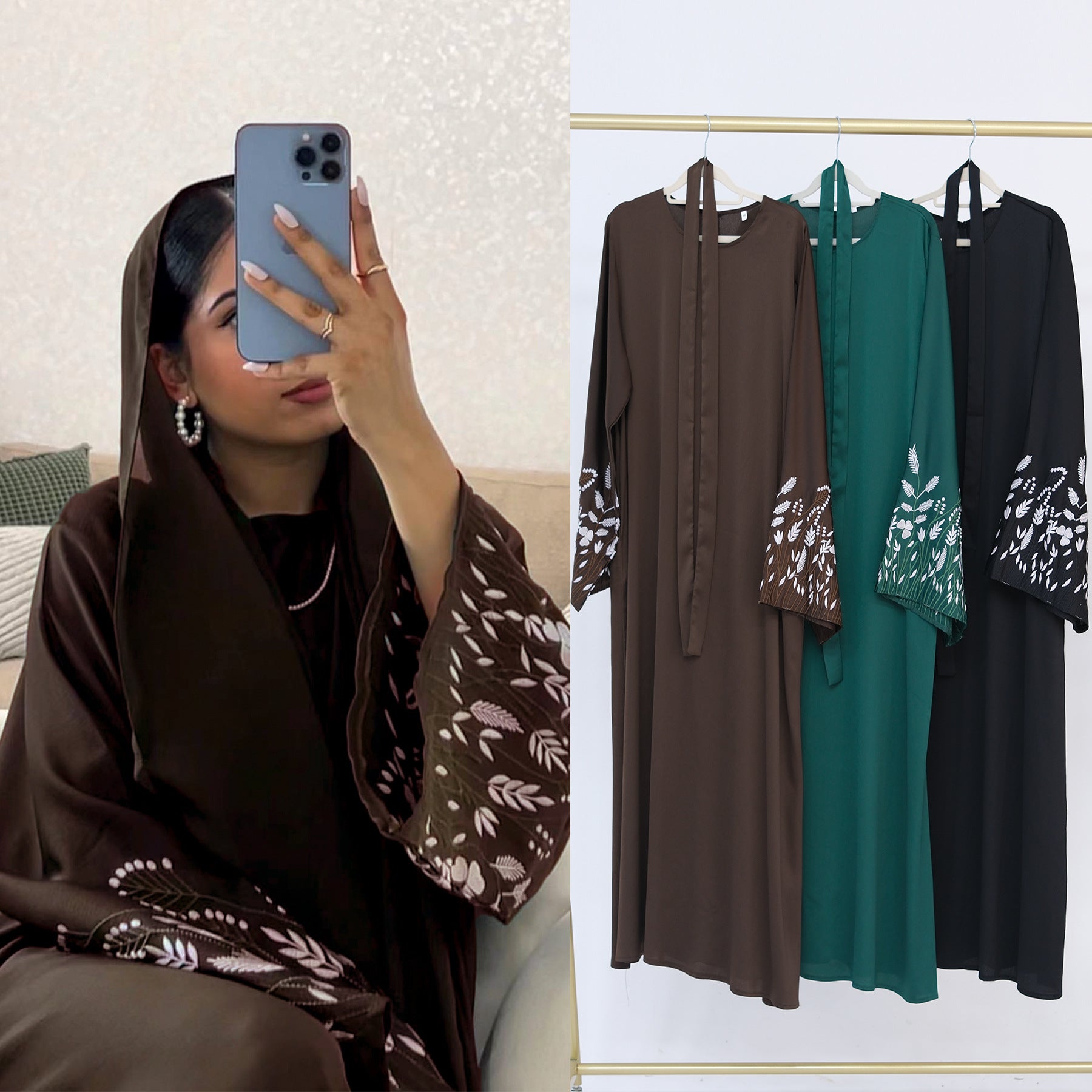 1769# Satin Embroidery Luxury Muslim Women Abaya Dress Islamic Clothing Women