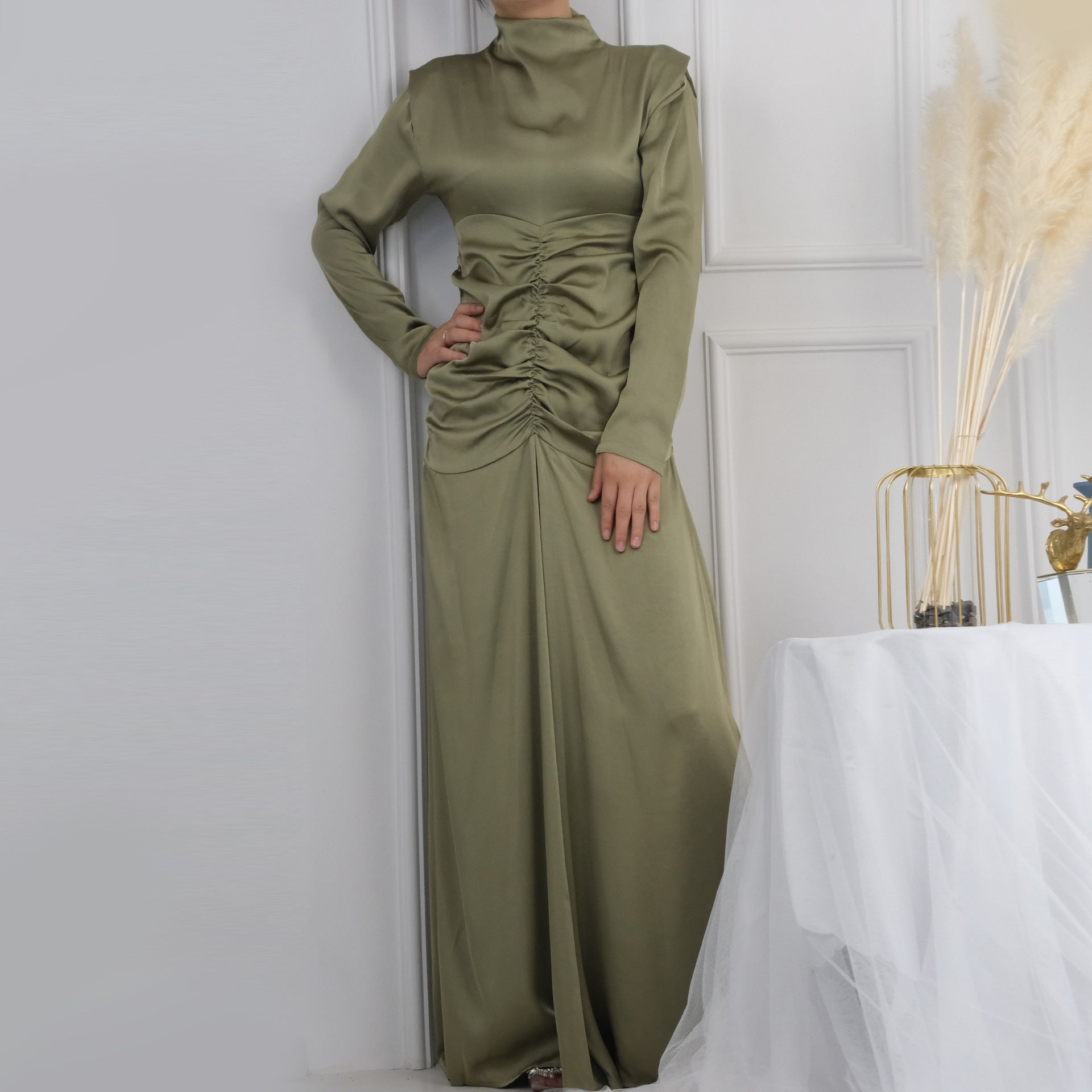 1598#Wholesale Modest Satin Dresses Stylish Muslim Women Dress Latest Abaya