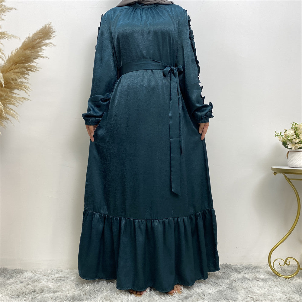 6582# Elegant satin dress long sleeve elasticated summer women dresses 9 colors