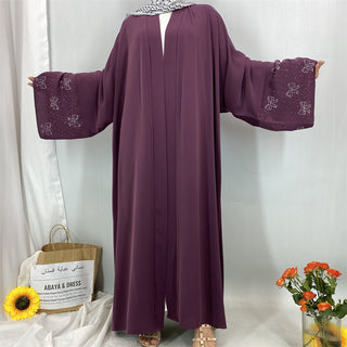 1416#2025 New Arrival Bow Abaya Robe Made in Solid Color Nida Material with Silver Diamond