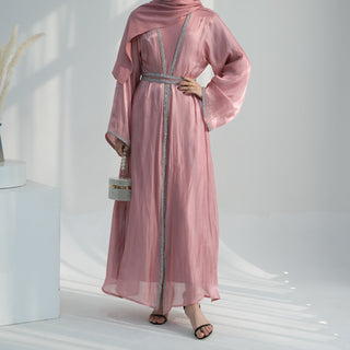 1699#2024 New Abaya Set Shinny Polyester Glitter Dubai Abaya Modest Kimono 的副本