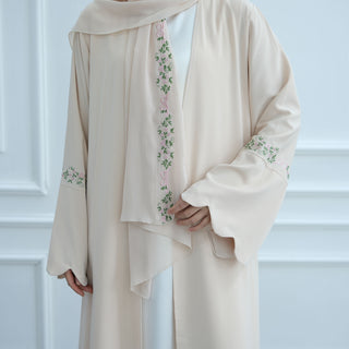 1068#Top Abaya Manufacturers Islamic Clothing Dubai Abaya and Hijab Embroidery Sleeves 2pcs Set Summer Modest Open Abaya