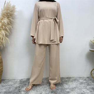 2272# Solid color popular office sets long sleeve blouse loose wide leg pant 2 pieces sets