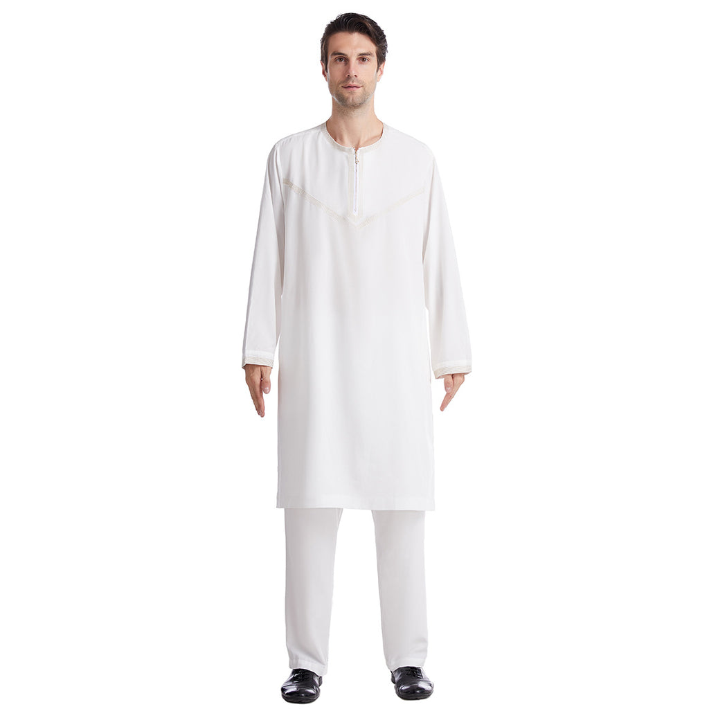 TH821#2 pcs Arab Muslim Wear calf Length Muslim Clothes Jubba Men's Thobe