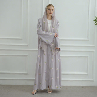 1064#2025 Women's Summer Floral Embroidery Abaya Hijab Set Abaya Manufacturer 2 Pcs Set Islamic Clothing Muslim Women Abaya