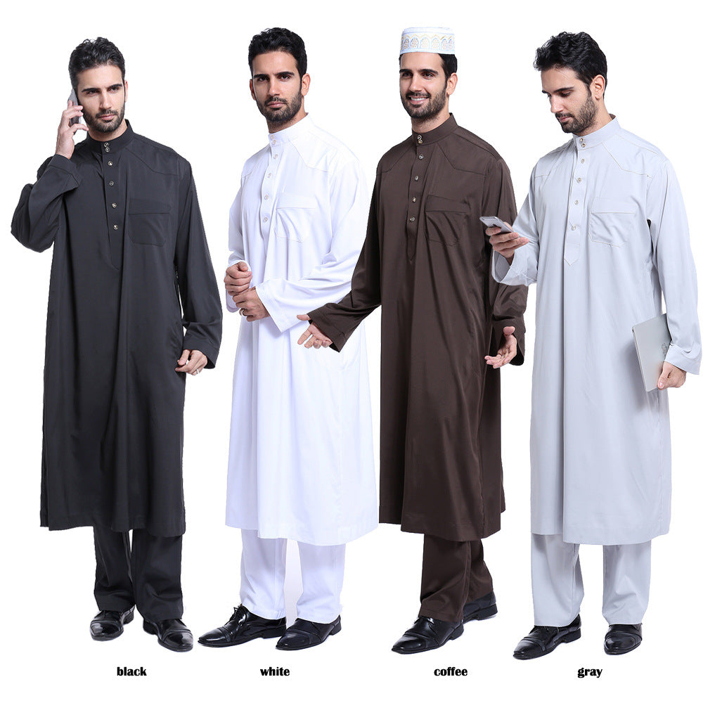 TH805#2 pcs Arab Muslim Wear calf Length Muslim Clothes Jubba Men's Thobe
