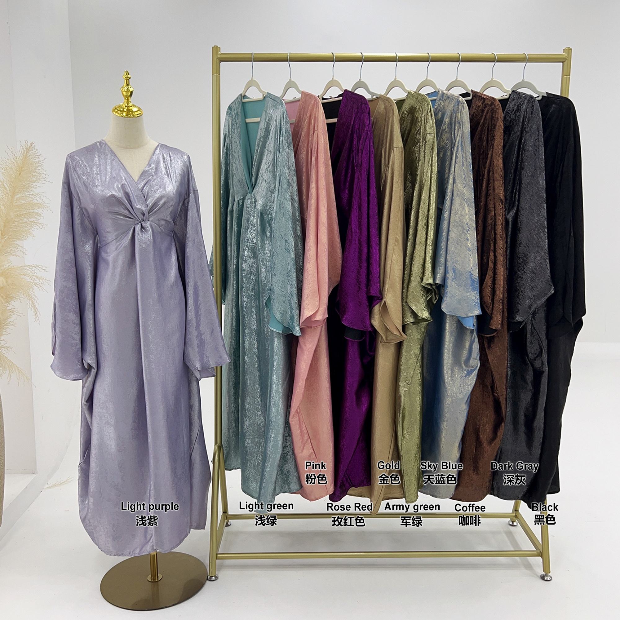 1824#New Modest Shinny Fabric Butterfly Plus Size Womens Dresses Party Wear Evening Ladies Abaya