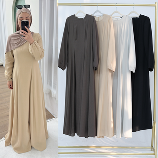 1932# 2025 Islamic Clothing Linen Women Maxi Dress Balloon Sleeve Big Hem Modest Abaya Women Muslim Dress
