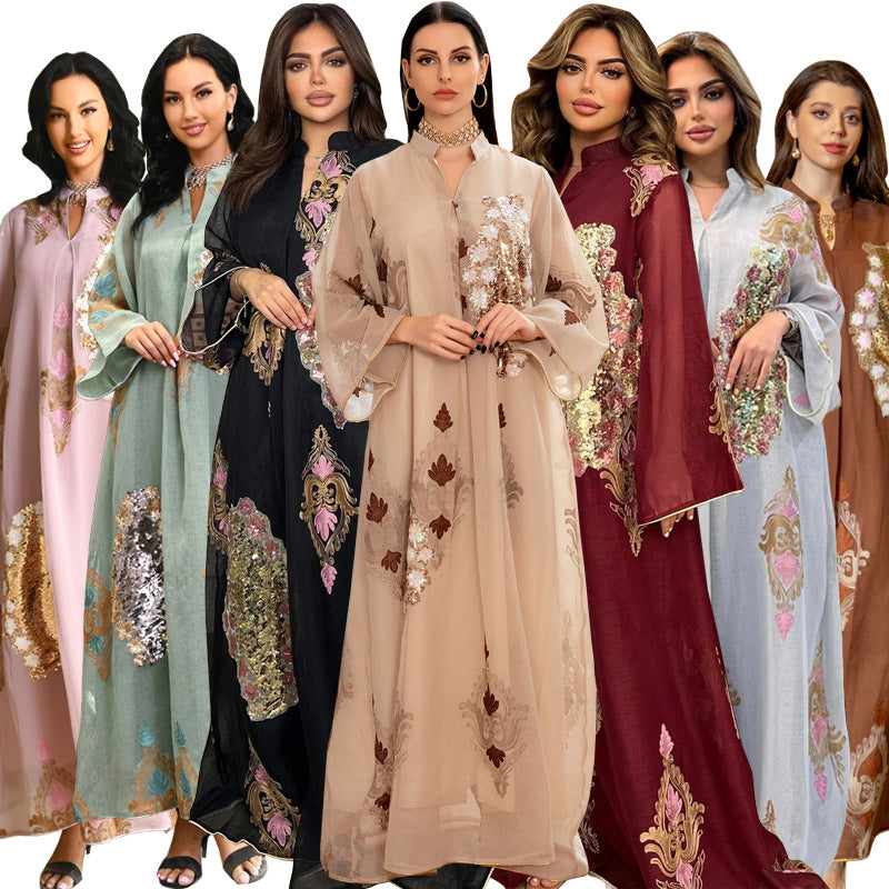 AB162# New burnt flower dress Muslim abaya morocco women's clothing