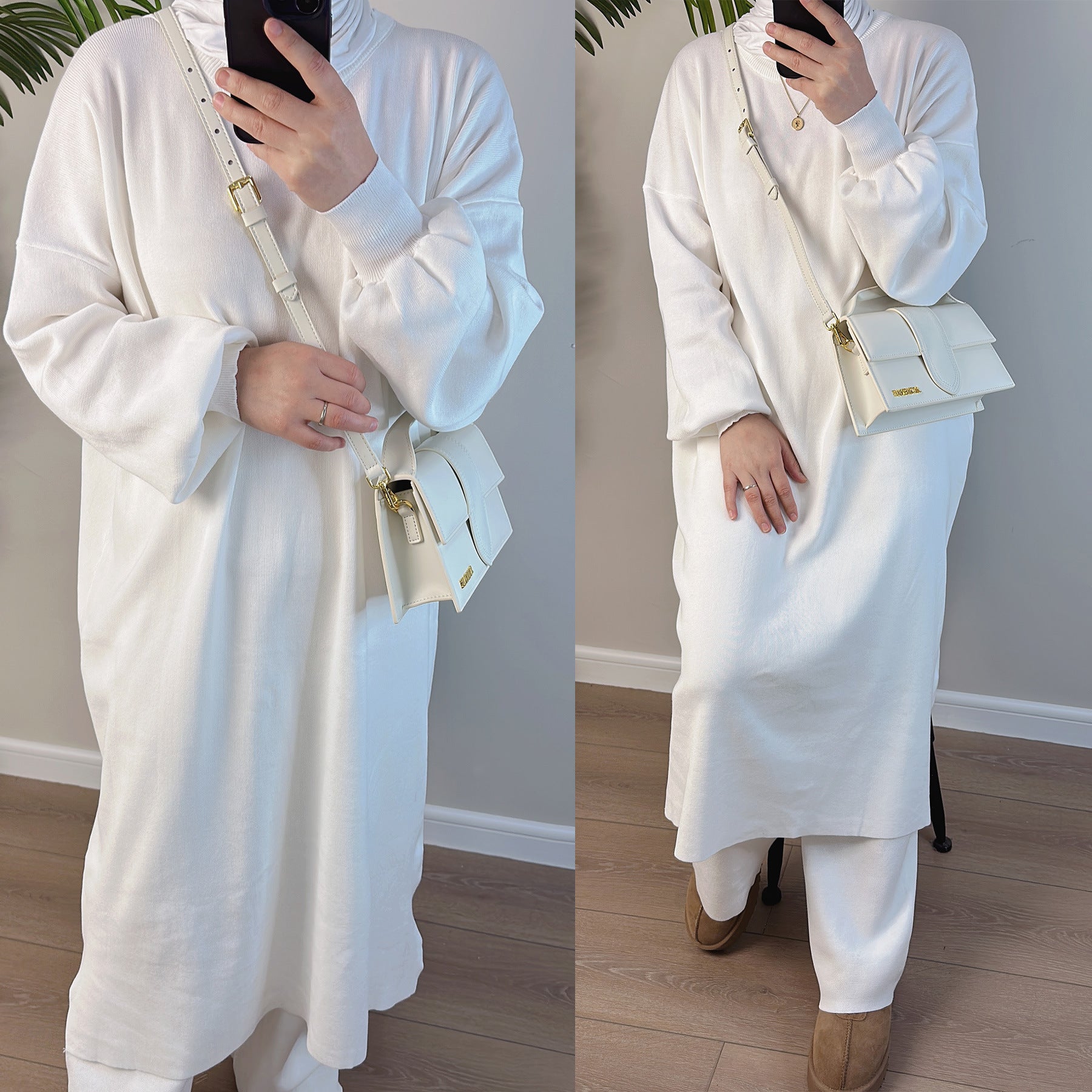 1683#New Style Knit Fabric Top and Pants 2 Piece Muslim Clothing Winter Abaya Set