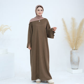 1912#Knit Fabric Latest Winter Women Muslim Dress Islamic Clothing Women Modest Dresses Abaya