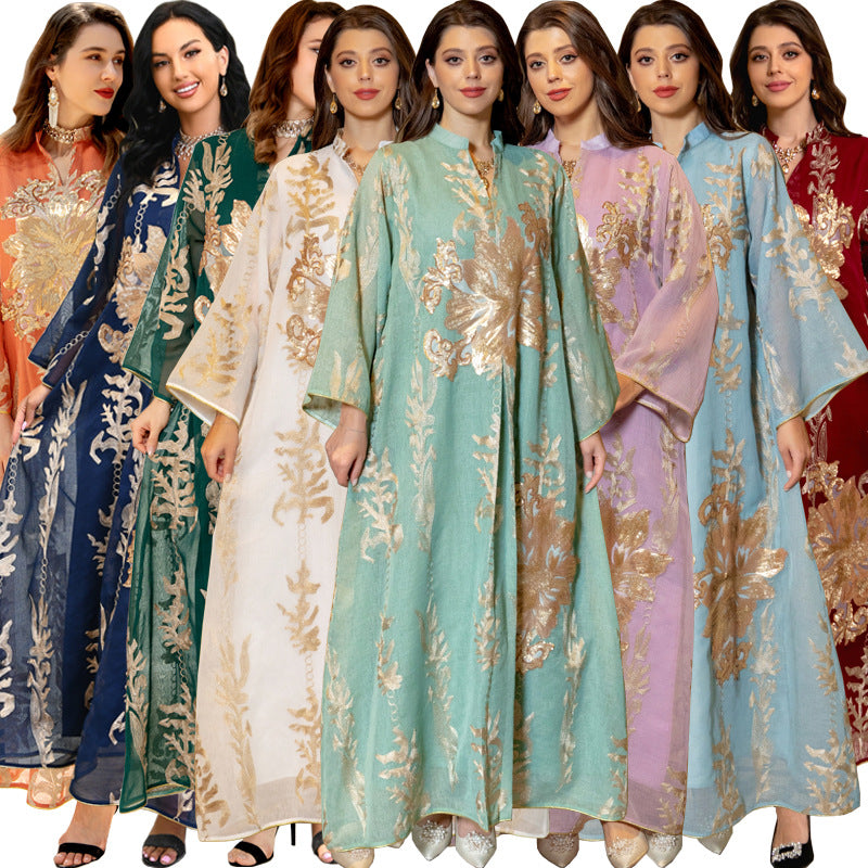 AB056# New burnt flower sequin dress light luxury ladies party dress Muslim abaya women's clothing