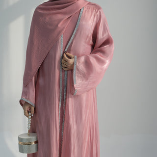 1699#2024 New Abaya Set Shinny Polyester Glitter Dubai Abaya Modest Kimono 的副本