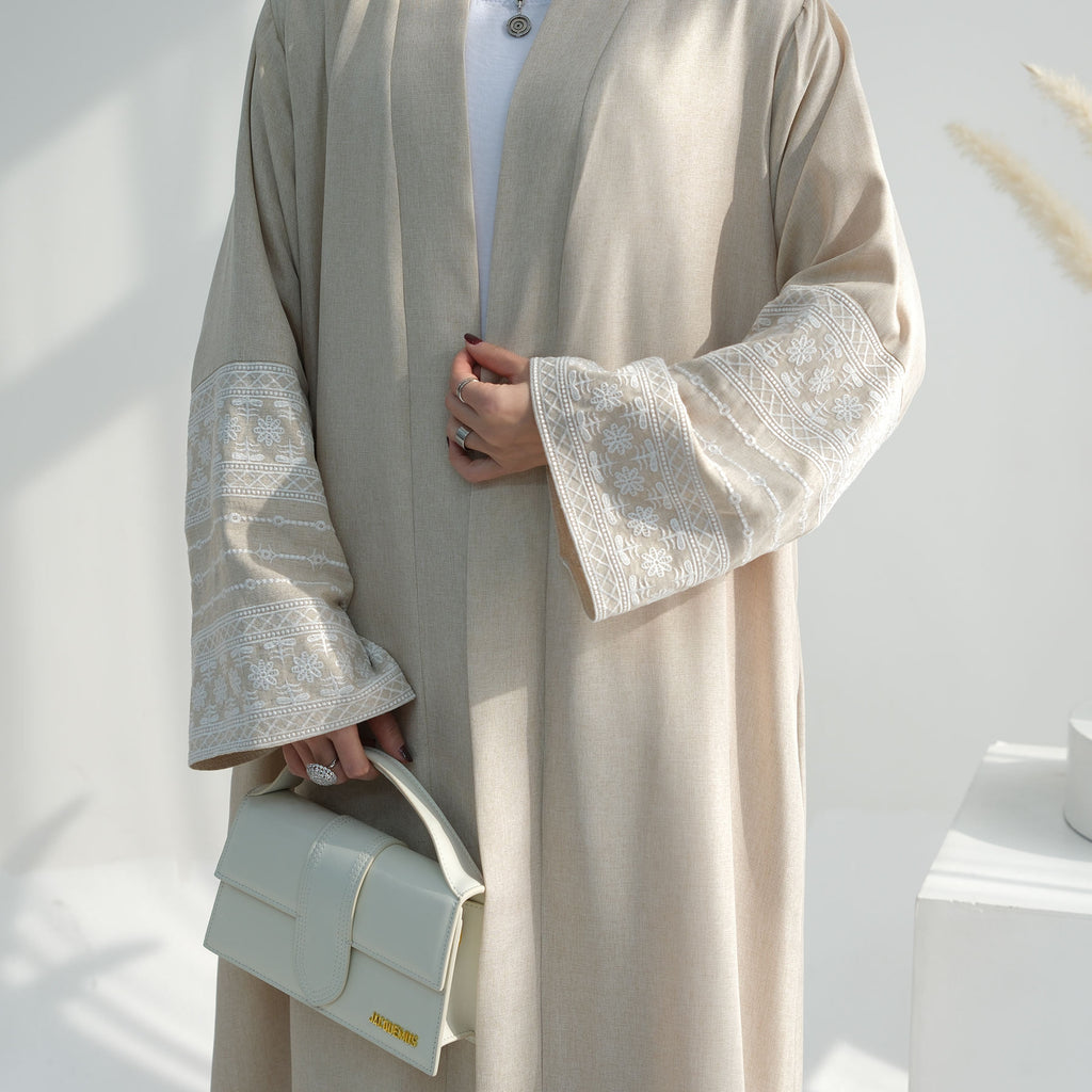 1701#2024 Ramadan Modest Black Abaya Linen Kimono Linen Abaya