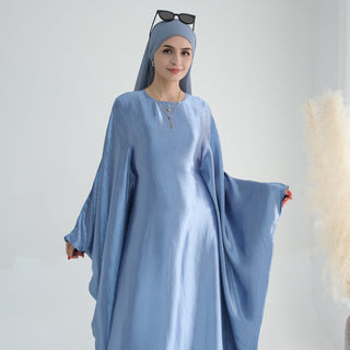 1774#Hot Selling Fashion Elegant Satin Dubai Kaftan Dresses with Tie Belt Butterfly Abaya