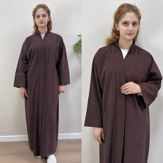 1918#Autumn Winter Cardigan Thick Dress Arab Dubai Modest Solid Color Corduroy Muslim Women Abaya