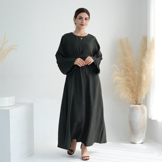 1725#Modest Abaya Simple Linen Closed Abaya Women Muslim Dress Islamic Clothing