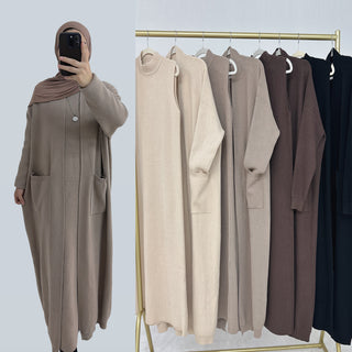 LR906+LR907#Sweater Modest Islamic Clothing Winter Women Muslim Dress and Cardigan  Kimono Abaya