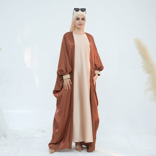 1848#2025 Spring Summer Modest Abaya Islamic Clothing Shinny Kimono Open Abaya