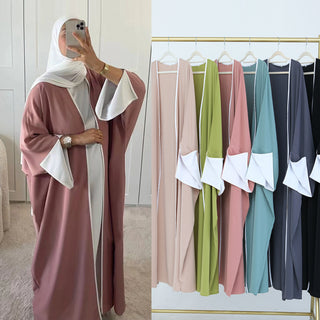 1885#Nida Kimono Slit Sleeves Open Abaya Dress islamic Clothing Modest Fashion Oversized Abaya Cardigan