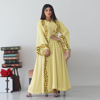 001#Chiffon Long Muslim Embroidery Round Neck Dress With Scarf