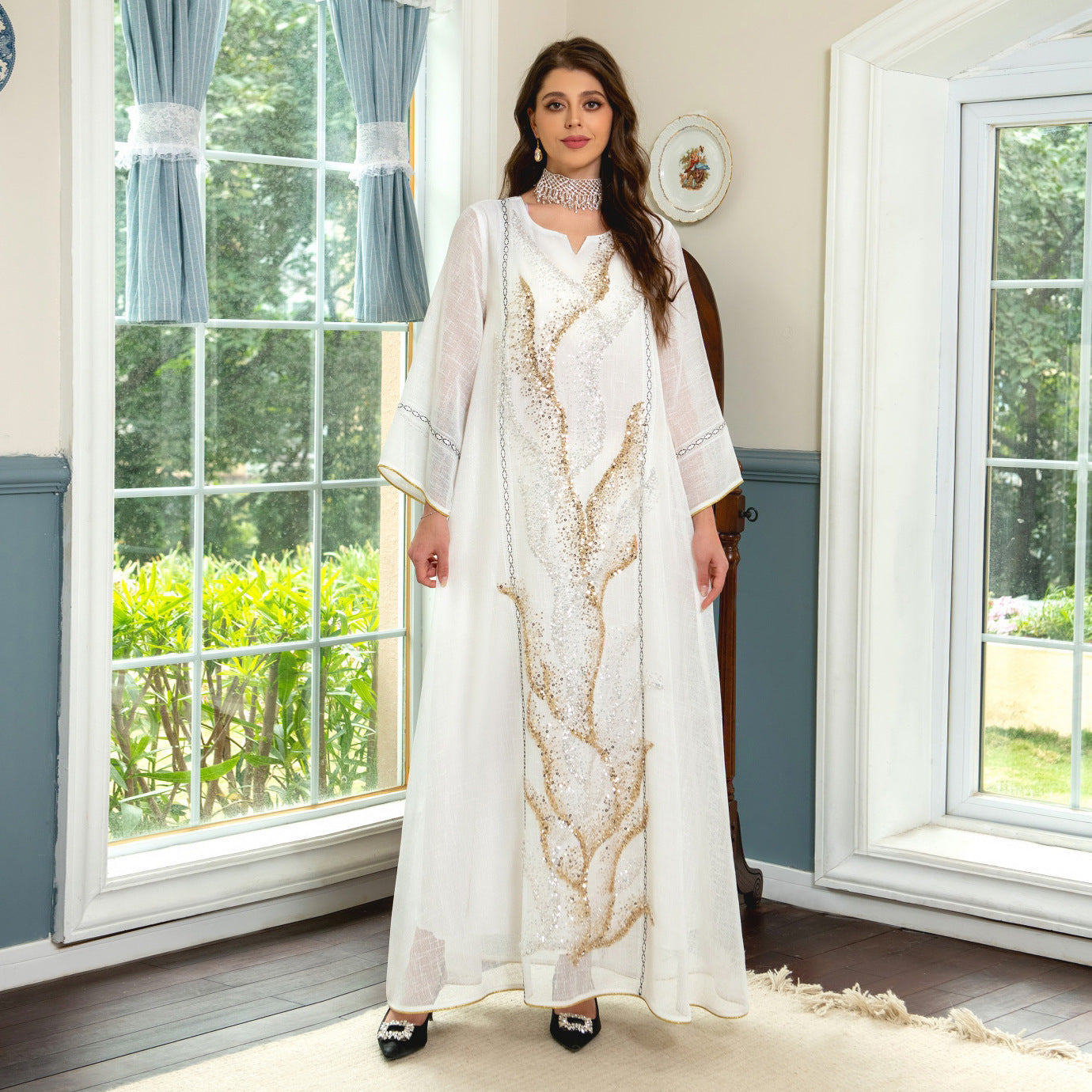 AB295# New flower dress Muslim abaya morocco women's clothing
