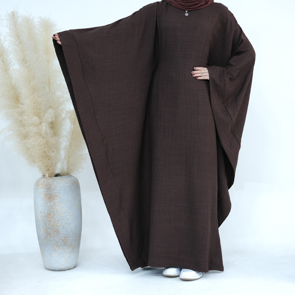 1719#New Waisted Batwing Sleeve Abaya Crepe Muslim Dress Prayer Butterfly Abaya
