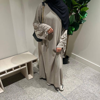 1833#Hot Selling Women Abaya Ruched Sleeve Long Dress Solid Color Breathable Closed Abaya Women Muslim Dress