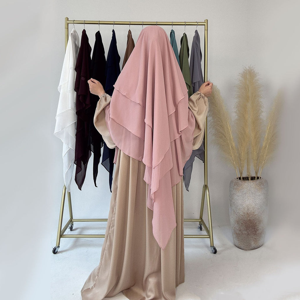 1909#Three Layered Flowy Women Muslim Long Hijab Top Jilbab_ Chiffon Khimar